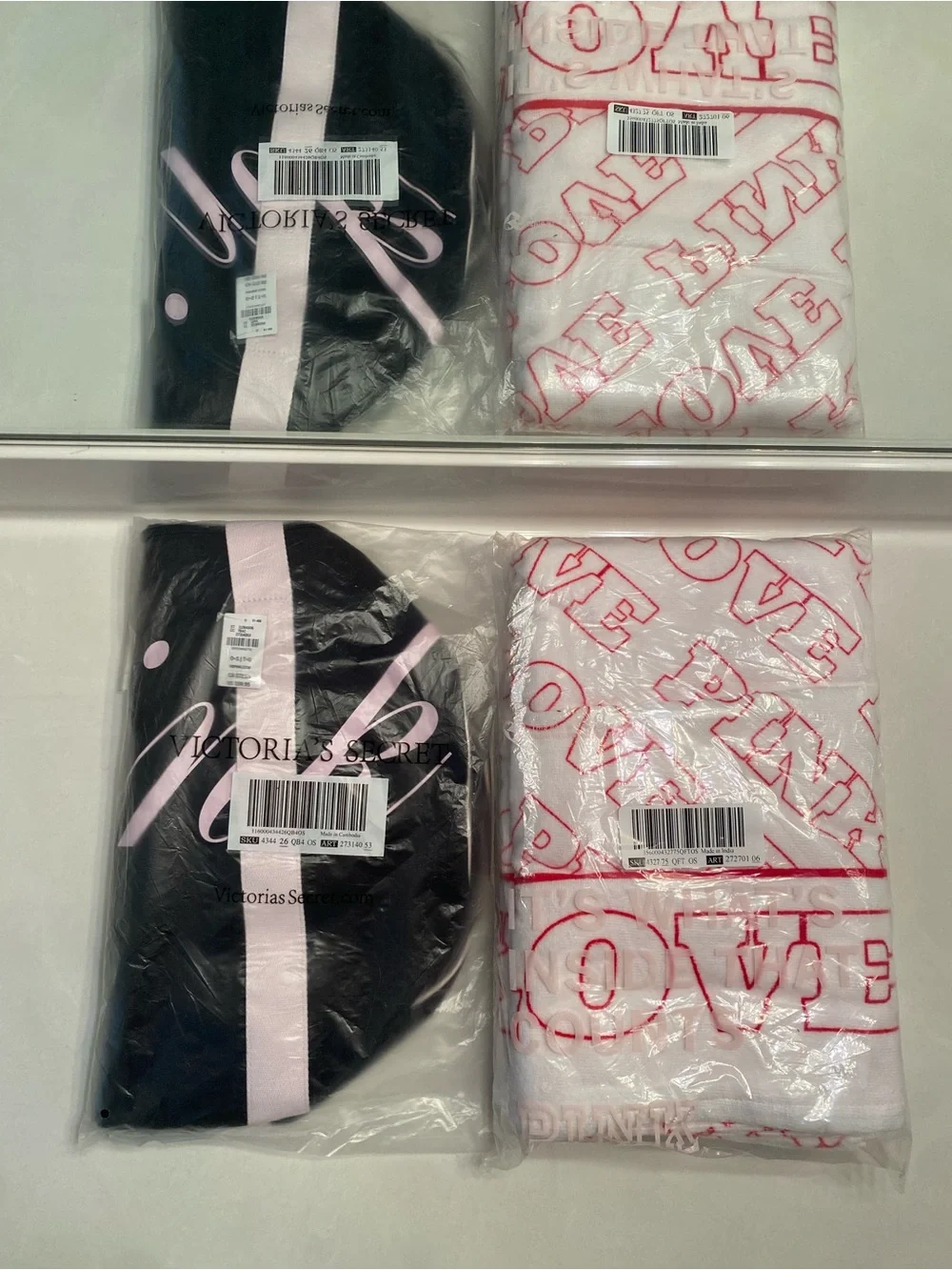 PINK Victoria's Secret Black and Light Pink Logo Duffle with Towel